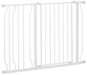 PawHut Barreira de Segurança para Cães Extensível para Escadas e Portas 75-115cm com 2 Extensões e 10-20cm Montagem a Pressão Aço | Aosom Portugal