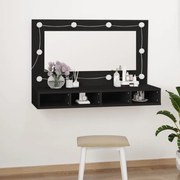 vidaXL Armário espelhado com luzes LED 90x31,5x62 cm preto