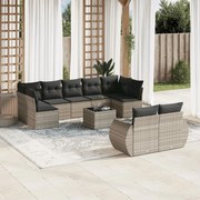 vidaXL 10 pcs conj. sofás jardim com almofadões vime PE cinzento-claro