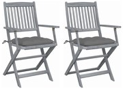 vidaXL Cadeiras exterior dobráveis c/ almofadões 2 pcs acácia maciça