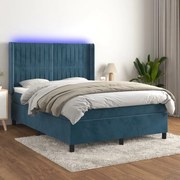 vidaXL Cama box spring c/ colchão/LED 140x200 cm veludo azul-escuro
