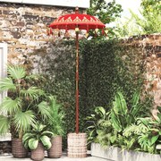 Parasol com Base Vermelho, Marrom. 250 cm Algodão, Madeira