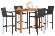 vidaXL 5 pcs conjunto de bar para jardim vime PE/acácia maciça preto