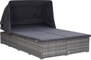 vidaXL Espreguiçadeira para 2 pessoas com almofadão vime PE cinzento