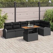vidaXL Conjunto de Jantar de Jardim 7 Peças com Almofadas, Rattan Sintético Preto, Acácia