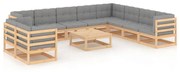 11 pcs conjunto lounge de jardim c/ almofadões pinho maciço