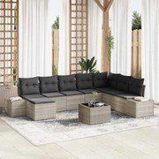 vidaXL Conjunto de Sofá de Jardim 9 Peças com Almofadas Cinza em Rattan Poliéster