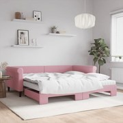 vidaXL Sofá-cama com gavetão e colchões 100x200 cm veludo rosa