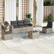 vidaXL 6 pcs conj. sofás jardim com almofadões vime PE cinzento-claro