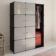 vidaXL Armário plástico modular 9 gavetas 109x36,5x143 cm preto branco