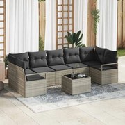vidaXL Conjunto de sofá de jardim de 8 peças com almofadas cinza claro em rattan sintético