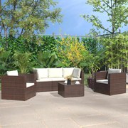 4 pcs conjunto lounge jardim c/ almofadões vime PE castanho