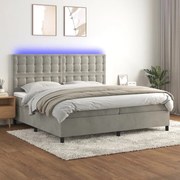 vidaXL Cama box spring c/ colchão/LED 200x200 cm veludo cinzento-claro