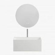 Conjunto De Móvel De Casa De Banho Suspenso Em Resina Com Lavatório Integrado E Luz Led Nerine Branco & Redondo Led E Anti-embaciamento - Sklum