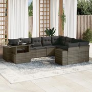 vidaXL 10 pcs conjunto sofás de jardim c/ almofadões vime PE cinzento