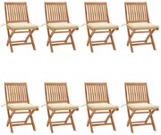 vidaXL Cadeiras de jardim dobráveis c/ almofadões 8 pcs teca maciça