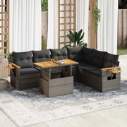 vidaXL 7 pcs conjunto sofás jardim almofadões vime PE/acácia cinzento