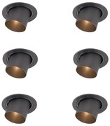 Conjunto de 6 focos embutidos modernos cor de bronze GU10 50mm redondos inclináveis - Installa