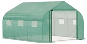 Outsunny Estufa de Túnel de Jardim 3,5x3x2 m com Porta e 6 Janelas Enroláveis de Polietileno Metal para Cultivos de Plantas Verde | Aosom Portugal