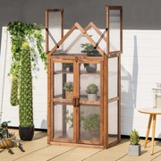 Mini Estufa 3 Níveis 71 x 41 x 133 cm Jardim de Madeira Abeto Teto Tampa rebatível Castanho
