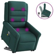 vidaXL Poltrona reclinável elevatória de massagens tecido verde-escuro
