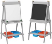 AIYAPLAY Cavalete para Crianças 3 em 1 Ardósia Dupla com Rolo de Papel Apagador e Caixas de Arrumação 51x50x108 cm Cinza
