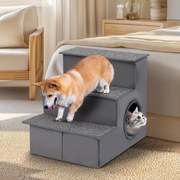 Escada para  para cães e gatos para cama alta ou Sofá Rampa dobrável de 3 degraus com fundo antiderrapante Cinza
