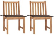 vidaXL Cadeiras de jardim c/ almofadões 2 pcs teca maciça