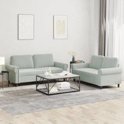 2 pcs conjunto de sofás com almofadões veludo cinzento-claro