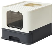 Caixa de areia fechada para gatos com bandeja deslizante | FEANDREA | 54,3 x 42,5 x 37,8 cm | bege e preto | PPT001W01.
