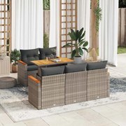 vidaXL 6 pcs conjunto sofás jardim com almofadões PE/acácia cinzento