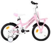 Bicicleta criança c/ plataforma frontal roda 14" branco/rosa