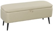 HOMCOM Banco de Armazenamento Estofado em Linho com Tampa Abatível e Pés de Aço Carga Máxima 150kg 101x38,5x44,5 cm Bege | Aosom Portugal