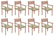 Cadeiras de jardim empilháveis c/ almofadões 8 pcs teca maciça