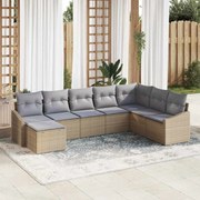 vidaXL Conjunto de Sofá de Jardim de 8 Peças com Almofadas Bege em Rattan