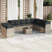 vidaXL 11 pcs conjunto sofás de jardim c/ almofadões vime PE cinzento