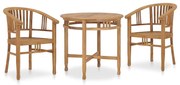 vidaXL 3 pcs conjunto de jantar p/ jardim madeira de teca maciça