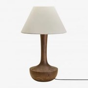 Candeeiro De Mesa Em Madeira De Manga Sintra Madeira De Cabo Escuro & Branco Ø40 Cm - ↑20 Cm Menorca - Sklum