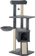 PawHut Arranhador para Gatos 127 cm com Caverna Rede Cama Plataformas Rampa de Sisal Bola Pendurada Cinza | Aosom Portugal