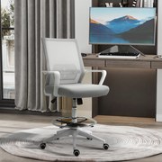 Cadeira de escritório com assento alto ajustável, 64 x 59 x 104-124 cm, cadeira giratória com rotação de 360°, tecido respirável cinzento e branco