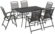 Outsunny Conjunto de Refeição de 7 Peças com 6 Cadeiras Dobráveis e Mesa com Orifício para Chapéu de Sol para Terraço Exterior Cinza