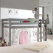 Conjunto Cama alta de Criança PINO 90 x 200 cm + estrado + escada + cortina Pássaro Cinzenta