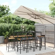 vidaXL 11 pcs conjunto de bar p/ jardim vime PE/acácia maciça preto
