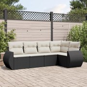vidaXL 5 pcs conjunto sofás de jardim com almofadões vime PE preto