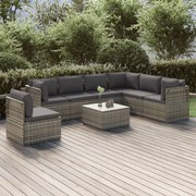 8 pcs conjunto lounge de jardim c/ almofadões vime PE cinzento