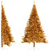 Meia árvore de Natal artificial com suporte 210 cm PET dourado