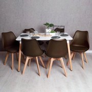 Conjunto Mesa Tower Retangular 120 x 80 cm Branca e Pack 6 Cadeiras Synk Basic - Marrom