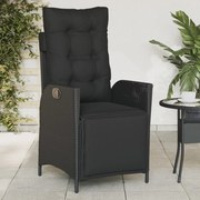 vidaXL Cadeira de jardim reclinável c/ apoio para os pés vime PE preto