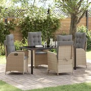 vidaXL Conjunto de Jantar para Jardim com Almofadas Bege Rattan Poliéster