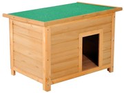 PawHut Casa Cães Madeira Elevada Teto Asfáltico Abatível Impermeável Confortável 82x58x58cm Madeira Natural | Aosom Portugal